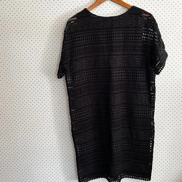 Vince Crochet Lace Shift Dress 8 Black Capsule Travel Resort Beach Minimalist