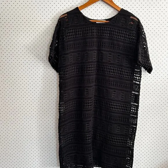 Vince Crochet Lace Shift Dress 8 Black Capsule Travel Resort Beach Minimalist