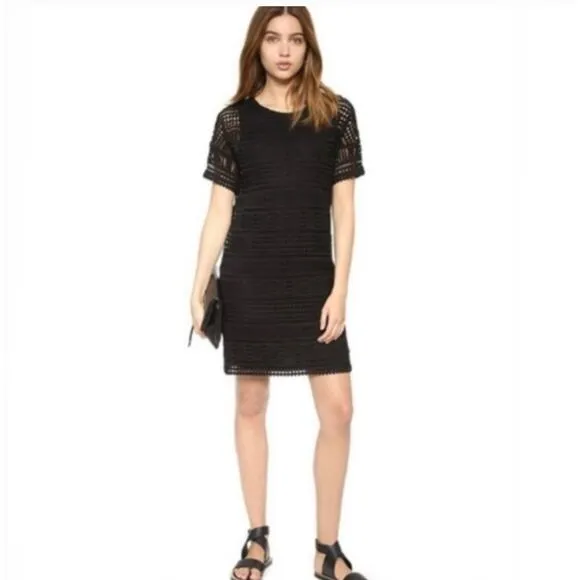 Vince Crochet Lace Shift Dress 8 Black Capsule Travel Resort Beach Minimalist