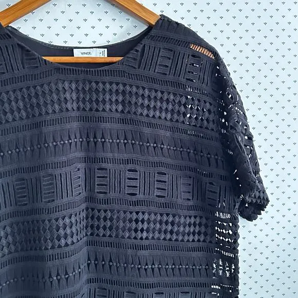 Vince Crochet Lace Shift Dress 8 Black Capsule Travel Resort Beach Minimalist