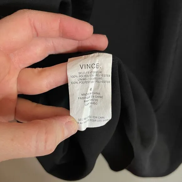 Vince Embroidered Front V-Neck Shift Dress Black Size 4 Minimalist Relaxed Fit