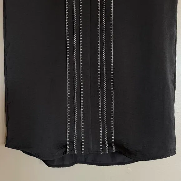 Vince Embroidered Front V-Neck Shift Dress Black Size 4 Minimalist Relaxed Fit