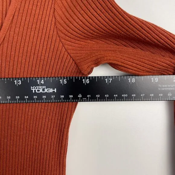 Vince Long Sleeve Square Neck Ribbed Mini Dress Rust Amber Small NWT Stretch