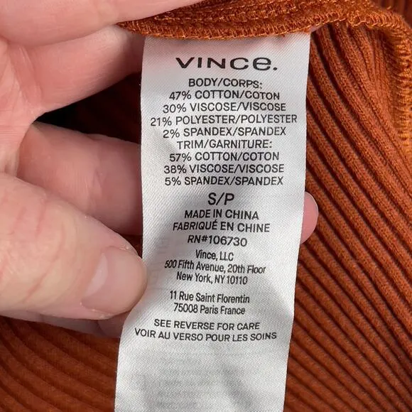 Vince Long Sleeve Square Neck Ribbed Mini Dress Rust Amber Small NWT Stretch