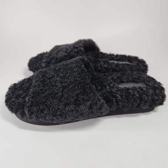 Vince. NWOT Womens Faux Shearling Slippers Sandals Slides Black New Sz 5.5