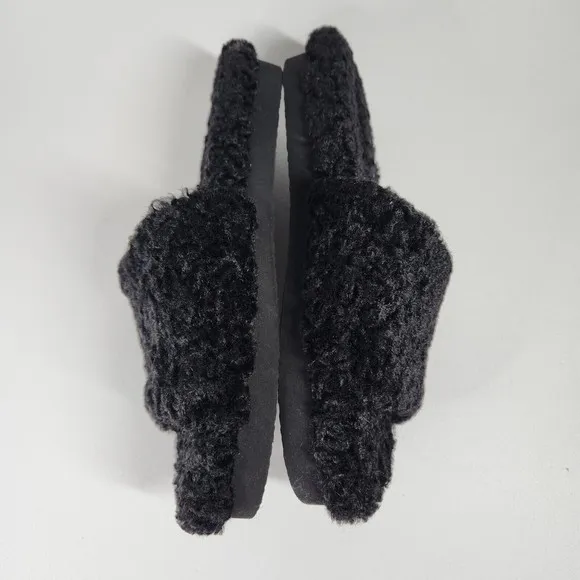 Vince. NWOT Womens Faux Shearling Slippers Sandals Slides Black New Sz 5.5