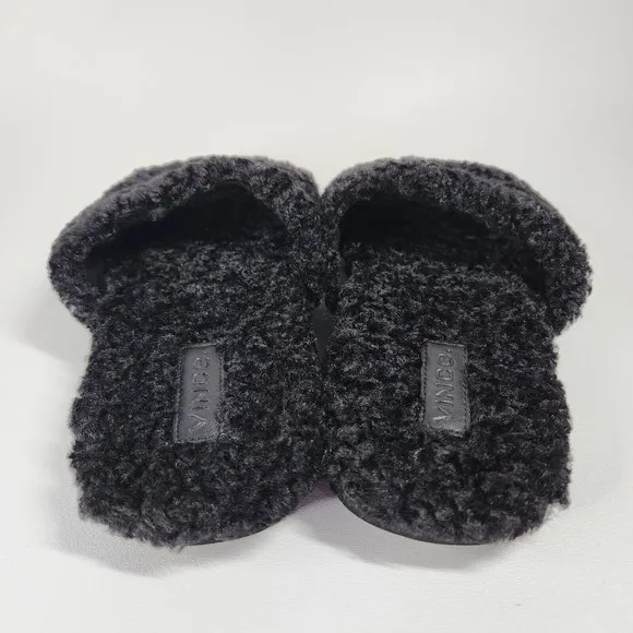 Vince. NWOT Womens Faux Shearling Slippers Sandals Slides Black New Sz 5.5