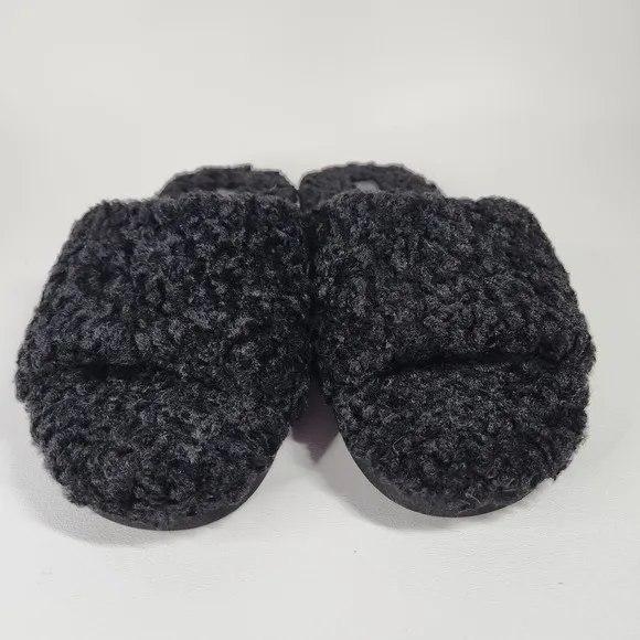 Vince. NWOT Womens Faux Shearling Slippers Sandals Slides Black New Sz 5.5
