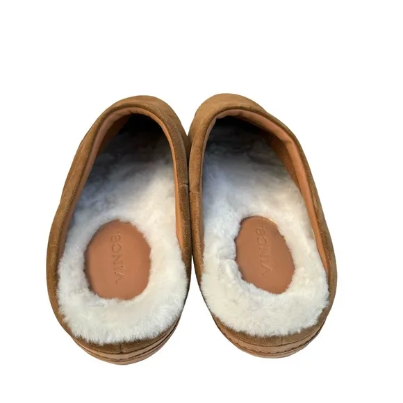 Vince Porter Tobacco Suede Shearling Lined Leather Slippers Men’s