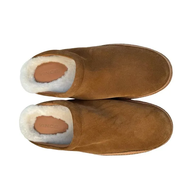 Vince Porter Tobacco Suede Shearling Lined Leather Slippers Men’s