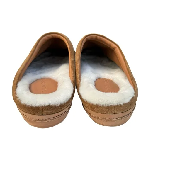 Vince Porter Tobacco Suede Shearling Lined Leather Slippers Men’s