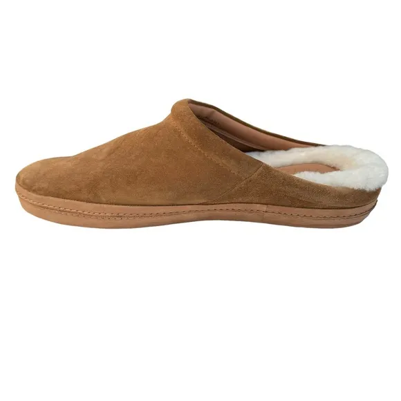 Vince Porter Tobacco Suede Shearling Lined Leather Slippers Men’s