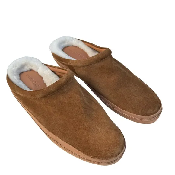 Vince Porter Tobacco Suede Shearling Lined Leather Slippers Men’s