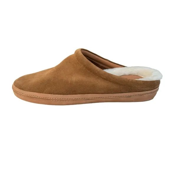 Vince Porter Tobacco Suede Shearling Lined Leather Slippers Men’s
