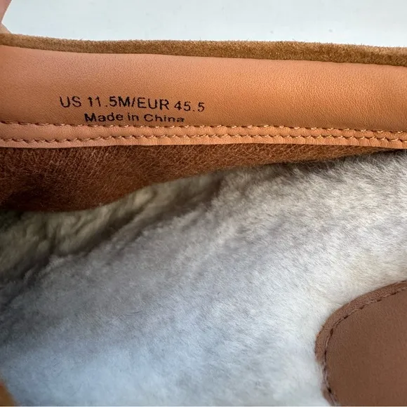 Vince Porter Tobacco Suede Shearling Lined Leather Slippers Men’s