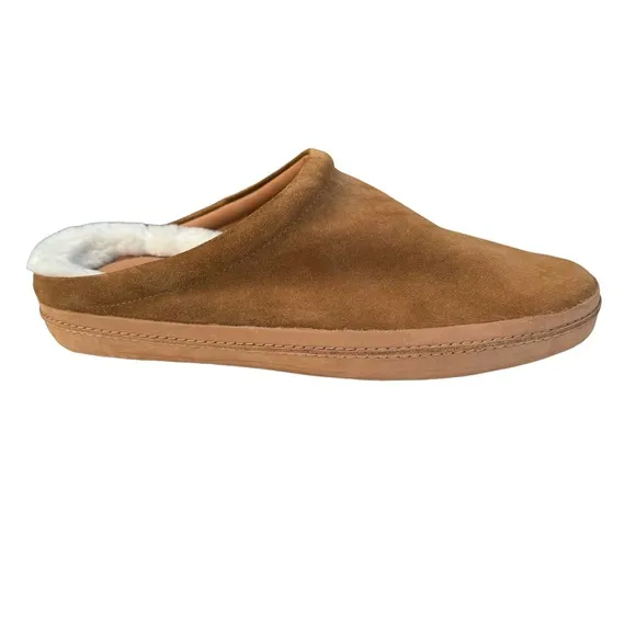 Vince Porter Tobacco Suede Shearling Lined Leather Slippers Men’s