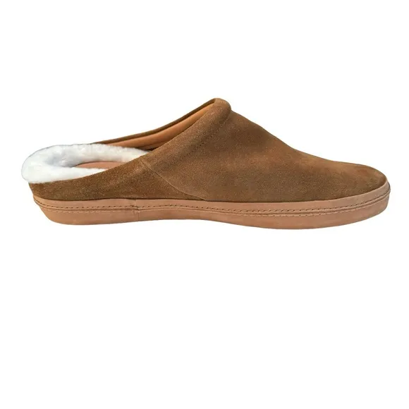 Vince Porter Tobacco Suede Shearling Lined Leather Slippers Men’s