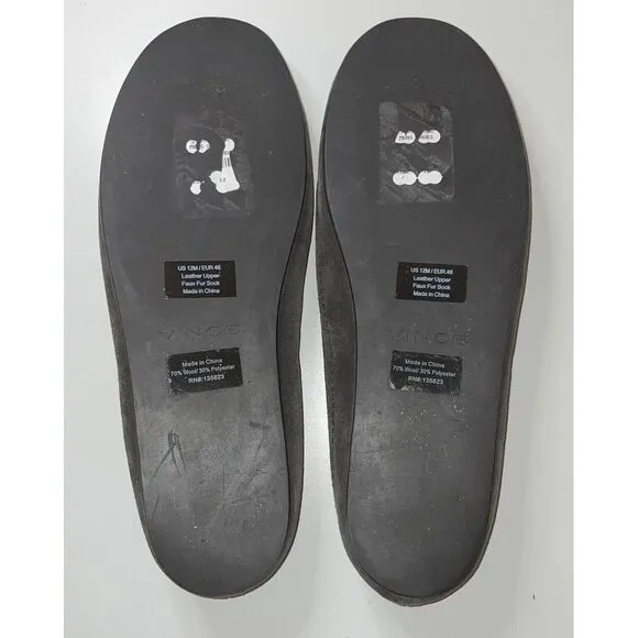 VINCE Slippers Mens Size 12M Howell Suede Faux Shearling Fur Gray NEW‎