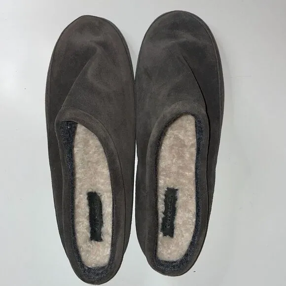 VINCE Slippers Mens Size 12M Howell Suede Faux Shearling Fur Gray NEW‎