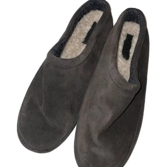 VINCE Slippers Mens Size 12M Howell Suede Faux Shearling Fur Gray NEW‎