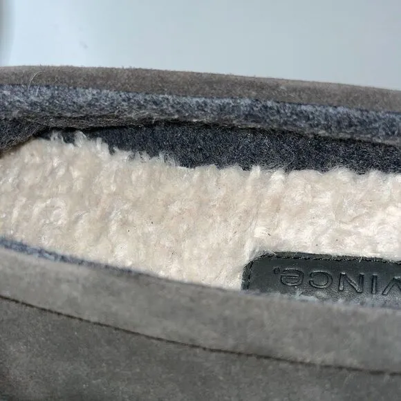 VINCE Slippers Mens Size 12M Howell Suede Faux Shearling Fur Gray NEW‎