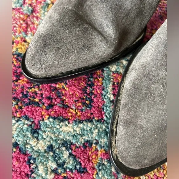 Vince | Women’s Gray Suede Erving Ankle Boots pull on style black wood heels, 10