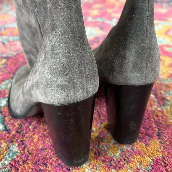 Vince | Women’s Gray Suede Erving Ankle Boots pull on style black wood heels, 10