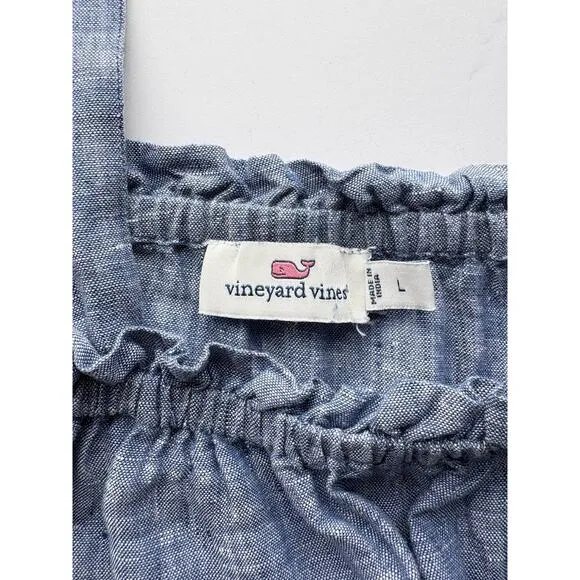 Vineyard Vines Womens Linen Chambray Tiered Tassel Dress/Coverup Size L