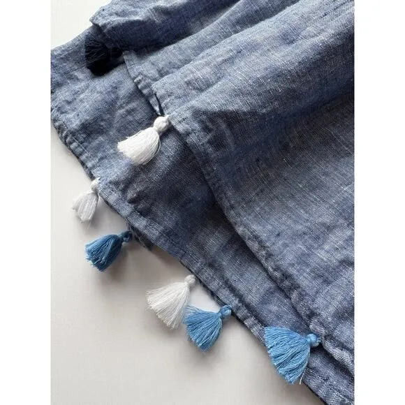 Vineyard Vines Womens Linen Chambray Tiered Tassel Dress/Coverup Size L