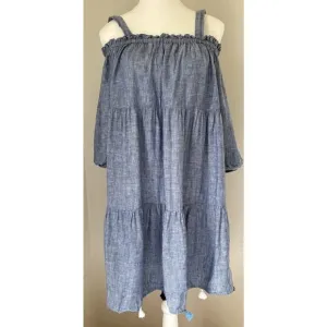 Vineyard Vines Womens Linen Chambray Tiered Tassel Dress/Coverup Size L
