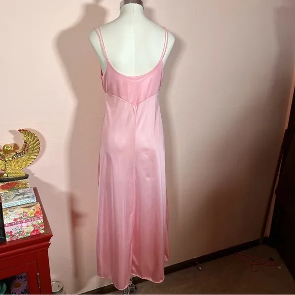 Vintage 60 70 Mod Minimalist Pink Satin Feminine Long Slip Dress