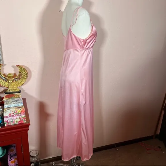 Vintage 60 70 Mod Minimalist Pink Satin Feminine Long Slip Dress