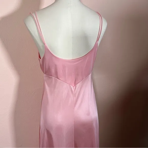 Vintage 60 70 Mod Minimalist Pink Satin Feminine Long Slip Dress