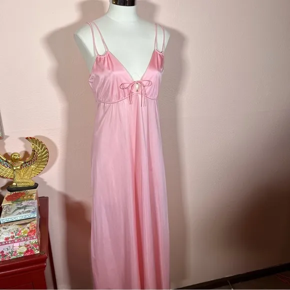 Vintage 60 70 Mod Minimalist Pink Satin Feminine Long Slip Dress