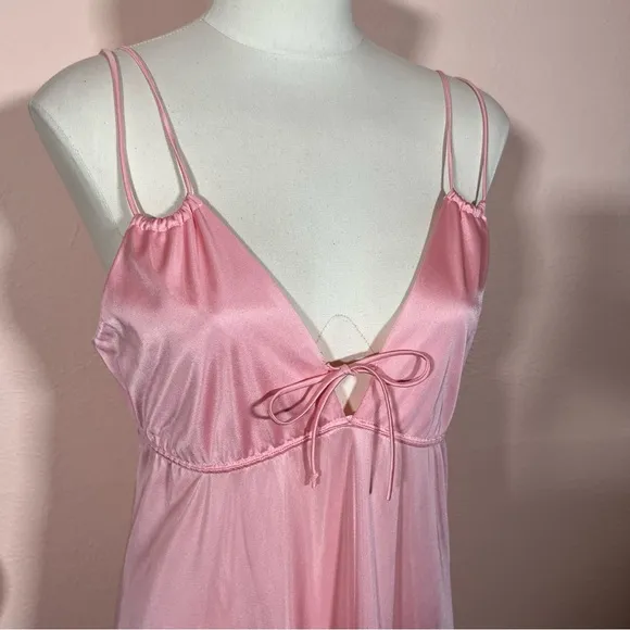 Vintage 60 70 Mod Minimalist Pink Satin Feminine Long Slip Dress