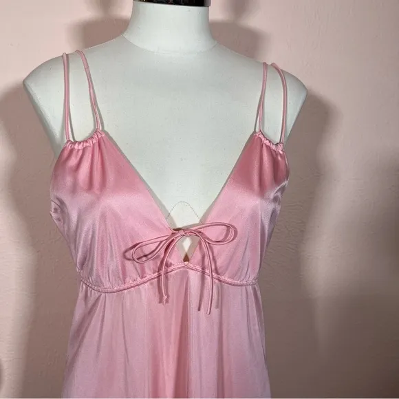 Vintage 60 70 Mod Minimalist Pink Satin Feminine Long Slip Dress