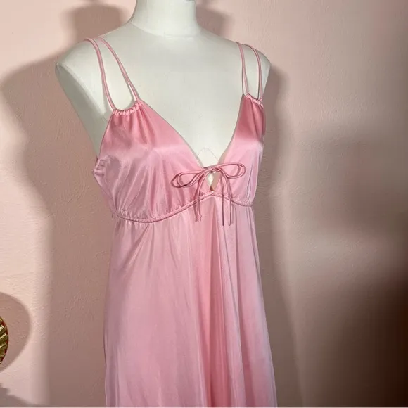 Vintage 60 70 Mod Minimalist Pink Satin Feminine Long Slip Dress