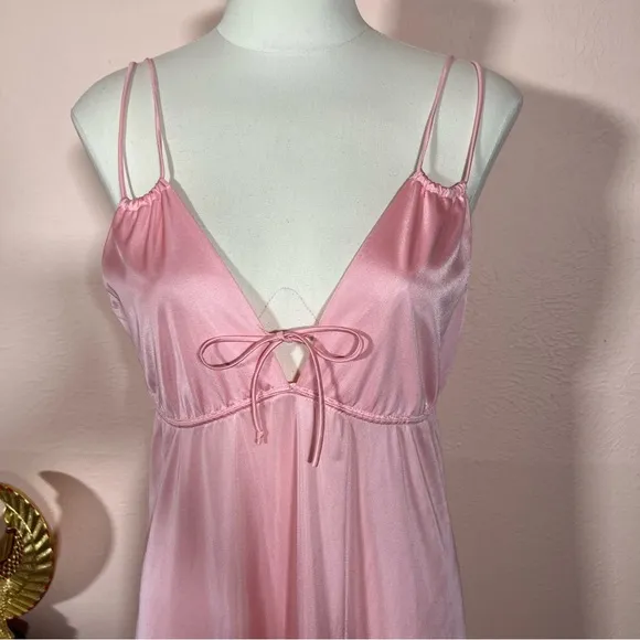 Vintage 60 70 Mod Minimalist Pink Satin Feminine Long Slip Dress