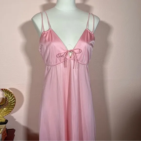 Vintage 60 70 Mod Minimalist Pink Satin Feminine Long Slip Dress