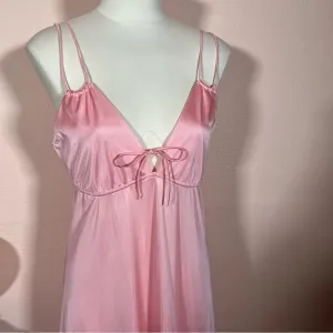 Vintage 60 70 Mod Minimalist Pink Satin Feminine Long Slip Dress