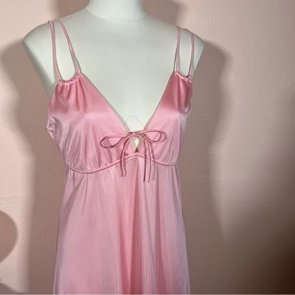 Vintage 60 70 Mod Minimalist Pink Satin Feminine Long Slip Dress