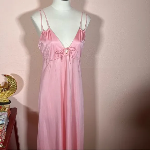 Vintage 60 70 Mod Minimalist Pink Satin Feminine Long Slip Dress
