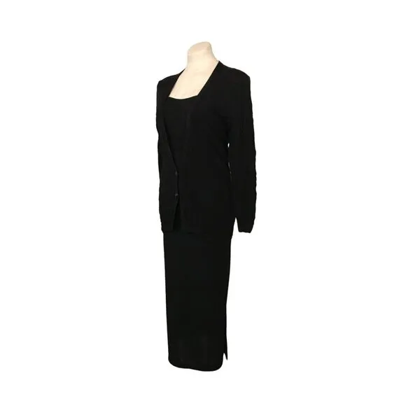 Vintage 80s Neiman Marcus Three Piece Dress Suit Black Minimalist Small
