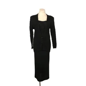 Vintage 80s Neiman Marcus Three Piece Dress Suit Black Minimalist Small