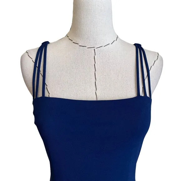 Vintage 90s Laundry Navy Blue Strappy Maxi Dress Gown sz 4 Minimalist