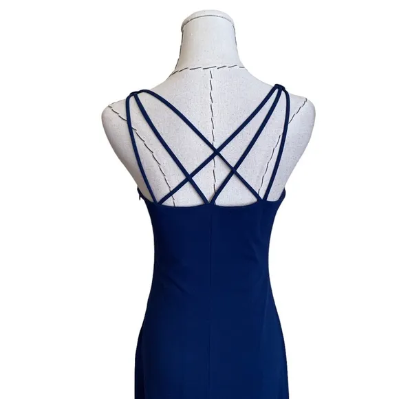 Vintage 90s Laundry Navy Blue Strappy Maxi Dress Gown sz 4 Minimalist
