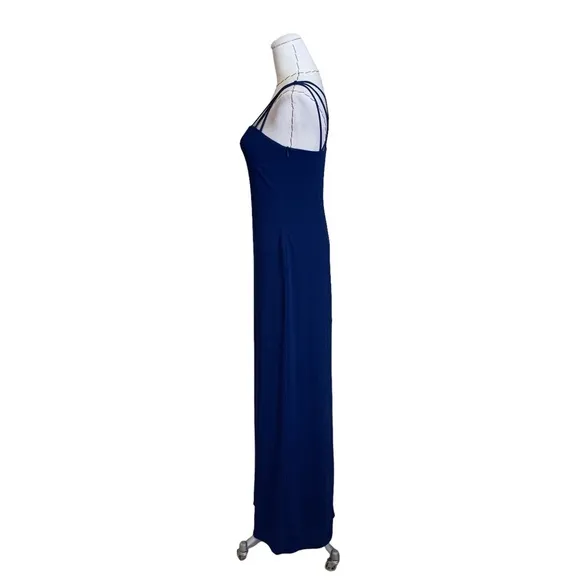 Vintage 90s Laundry Navy Blue Strappy Maxi Dress Gown sz 4 Minimalist