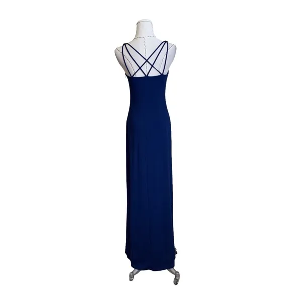 Vintage 90s Laundry Navy Blue Strappy Maxi Dress Gown sz 4 Minimalist