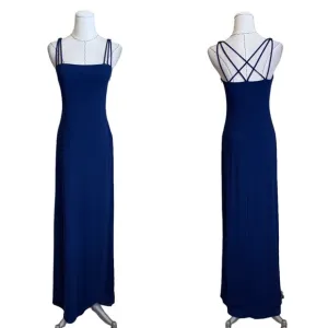 Vintage 90s Laundry Navy Blue Strappy Maxi Dress Gown sz 4 Minimalist