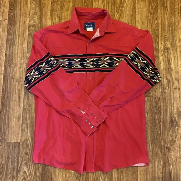 Vintage 90s Wrangler Pearl Snap Men 2XL Red Button Up Western Style